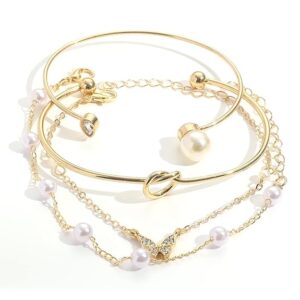 Shining Diva Fashion Latest Stylish 4pcs Multilayer Pearl Butterfly Bangle Bracelet for Women and Girls (14753b)
